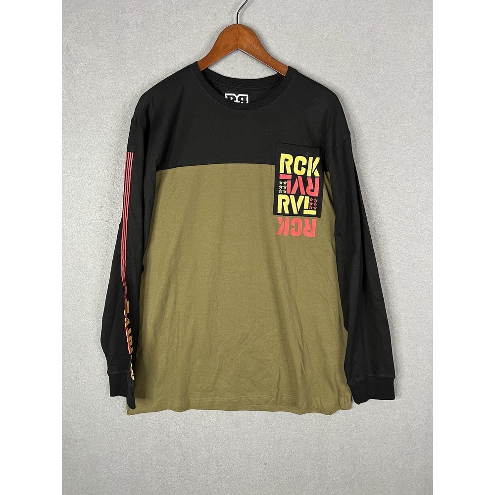 Rock Revival Long Sleeve Pullover T-shirt Black Army Green Cotton Mens Sz‎ XL